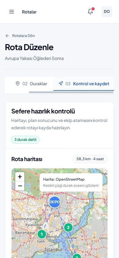 YolPilot rota çalışma alanı: plan, duraklar ve kaydetme adımları